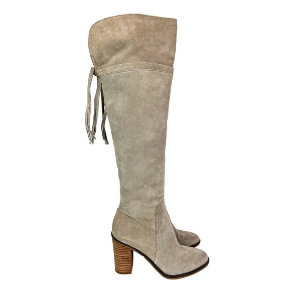 Franco Sarto Ellyn Suede Over the Knee Heeled Boots Tall Grey Taupe Boho Shoe 10 - Picture 1 of 16